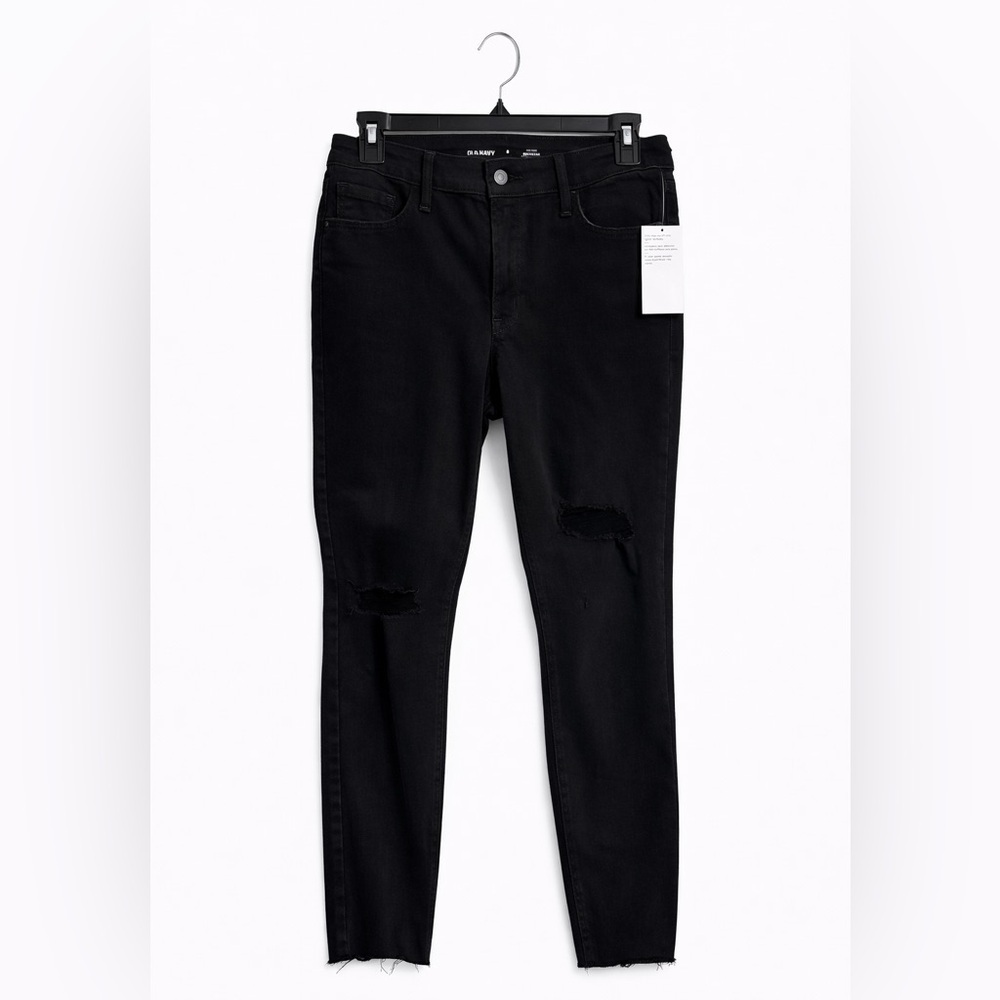 Old Navy Rockstar Super Skinny High-Rise Black Jeans Ripped Knee Petite 8 NWT